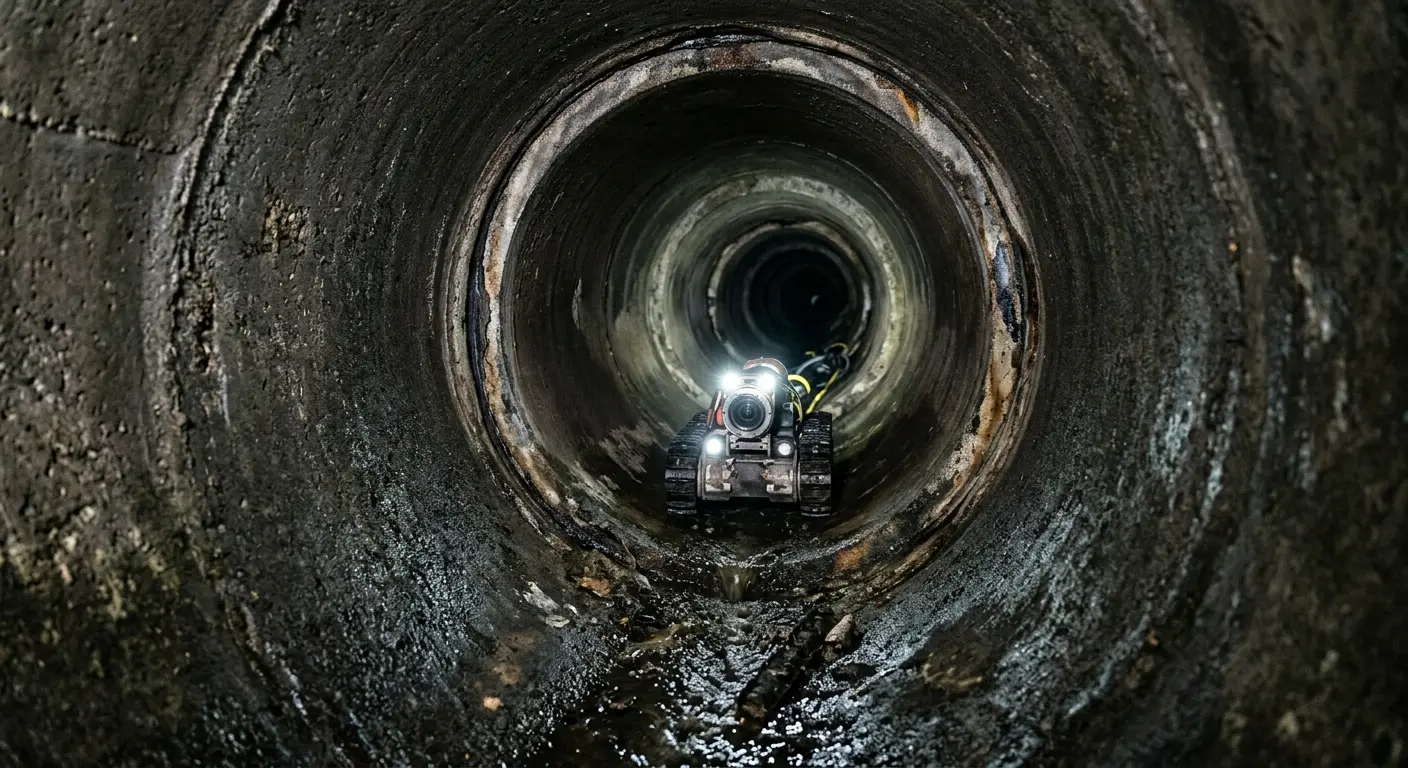 Robotic sewer camera inspecting pipe interior for Sewer Line Cleaning in Ashburnham